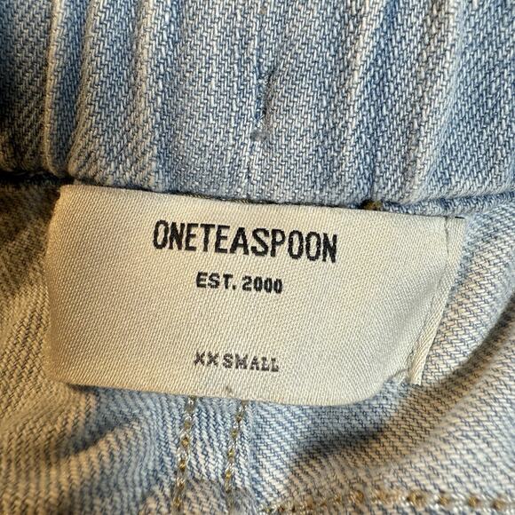 One Teaspoon Jeans Sz XXS Womens Shabbies Faded Light Wash Drawstring Crop Pant - Picture 7 of 8